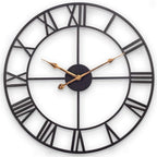 Large Wall Clock, Vintage & Antique European Industrial Decorative Metal Roman Outdoor Clocks, Silent Battery Operated Skeleton Iron Wall Clock Garden/Patio/Pool/Fence-18 Inch, Golden Hand