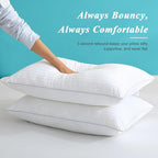 Bed Pillows Queen Size Set of 2-100% Cotton Cover, Down Alternative Gel Polyfill Filled, Flat Soft Medium Adjustable Hotel-Style Pillow Inserts, 20x30 Inch