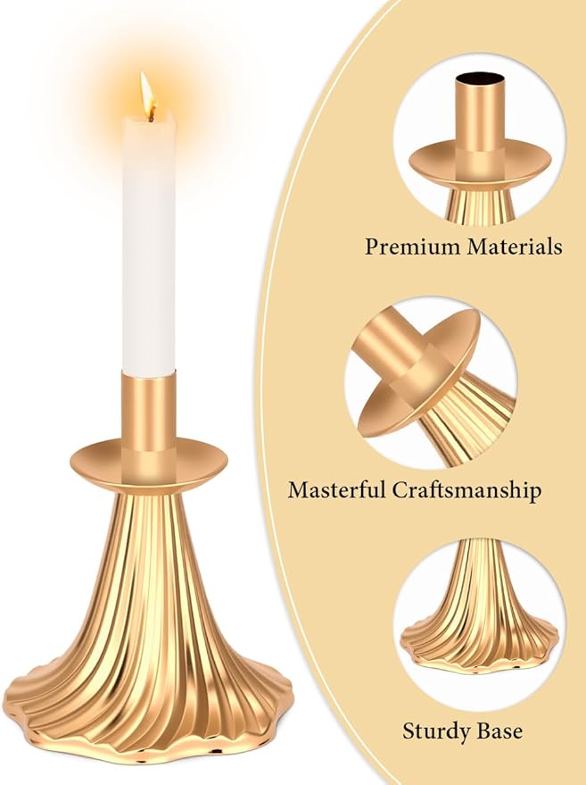 Taper Candle Holders Set of 6 - Victorian Style Gold Vintage Modern Decor, Table Mantel Centerpiece for Wedding Housewarming