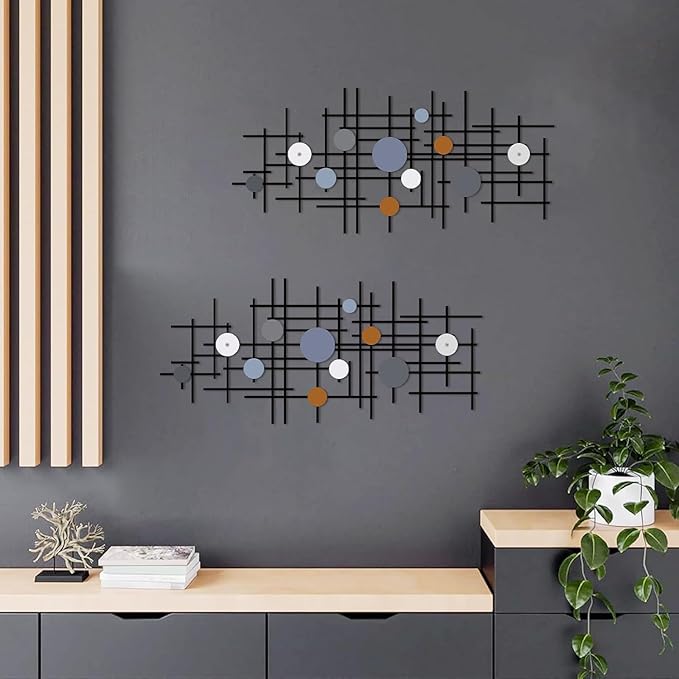 ruelen Set of 2 Minimalist Geometric Wall Decor - Modern Metal Wall Art for Living Room, Bedroom & Office – Abstract 3D Design in Dark Colorful Style