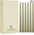 New Burning Formula Unscented Dripless 12-Inch Taper Candles Set of 12 - Sage Green, for Wedding, Dinner - Smokeless, Long Burning - Hand Poured, Colored Tall Candlesticks - Verde Salvia