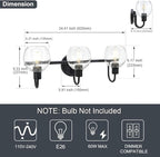 Modern 3-Lights Black Vanity Light Fixtures Farmhouse Metal Bathroom Lighting with Seeded Globe Glass for Hallway Kitchen Over Mirror Bedroom