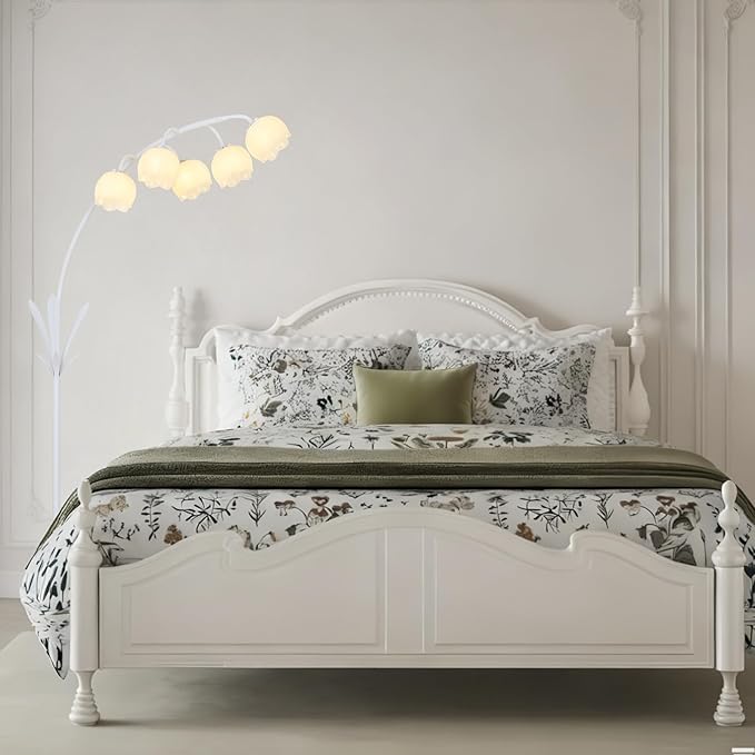 HMVPL White Floral Floor Lamp, Cute Flower Standing Lamp for Bedroom, Modern Tall Lamp with 5 G9 LED Bulbs, Foot Switch, Acrylic Shade, Curved Floor Lamp for Living Room Corner Bedside Kids Home Decor