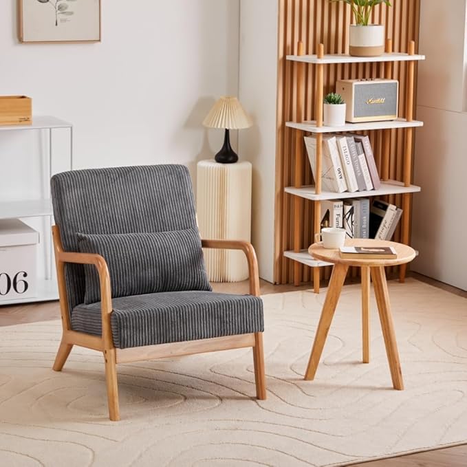 KEIKI Mid-Century Modern Upholstered Accent Chair with End Table, Lounge Chair Combo