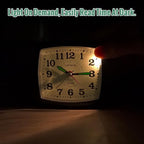 Small Battery Alarm Clock for Bedrooms, Analog Travel Clocks, Bedside Desk Table Clock for Room Decor, Slient, Big Numbers for Seniors, Gently Ascending Alarm for Heavy Sleepers, Black