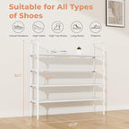 4 Tier Shoe Rack for Closet Shoe Organizer with 5 Hooks, Long Shoe Shelf Storage for Shoe and Boot Stackable Free Standing Shoe Rack for Entryway, Garage, Small Spaces, Dorm, White