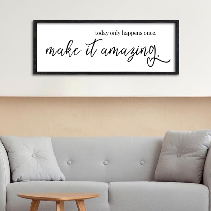 Surfapans Inspirational Wall Decor 32"X12" Today Only Happens Once Make It Amazing Sign Motivational Quote Office Positive Large Rustic Farmhouse Living Room Horizontal Wall Hanging Art (Black)