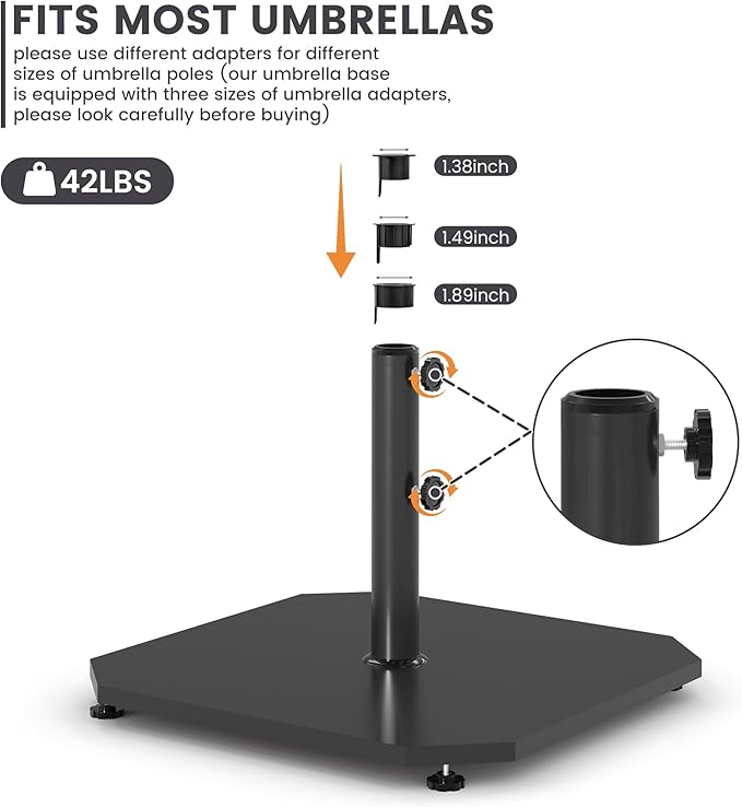Sundale Outdoor Umbrella Base 40lbs with Stainless Steel Umbrella Tube, Heavy Duty Steel Umbrella Stand, Black