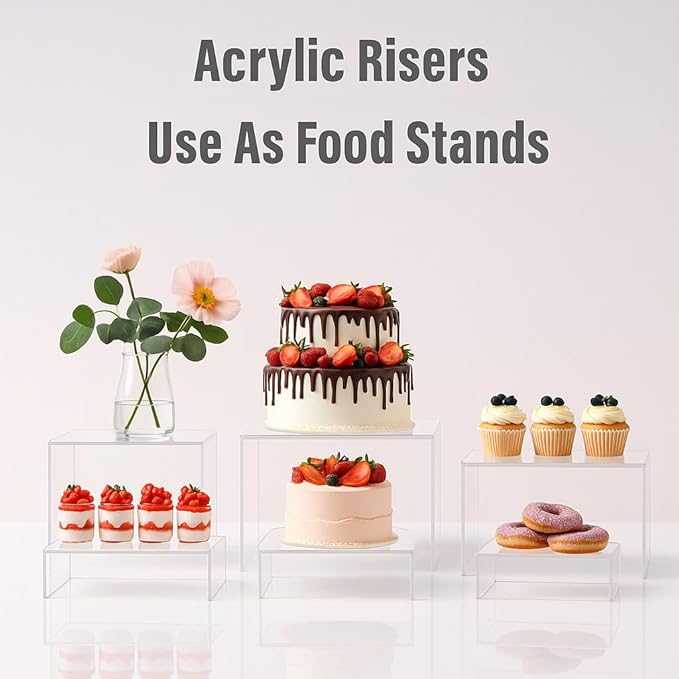 Acrylic Nesting Risers Display Stands Cube Boxes with Hollow Bottoms 6Pcs Clear Acrylic Boxes for Display (Clear)