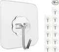 12 Pack Heavy Duty Self Adhesive Hooks - 33lb Max, Transparent, Waterproof, Sticky Wall Hooks for Keys, Bathroom, Shower, Outdoor, Kitchen, Door, Home Improvement, Utility | Heavy Duty, 33lb Max, Waterproof, for Keys, Bathroom, Shower