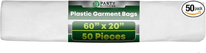 Party Bargains 60x20 Inch Clear Plastic Garment Bags, 50 Pack