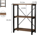 3 Tier Industrial Solid Wood Bookcases, Open Etagere Bookshelf with Metal Frame, Rustic Wood and Metal Shelving Storage Organizer for Living Room Book Shelves Furniture (AY01-3tier)