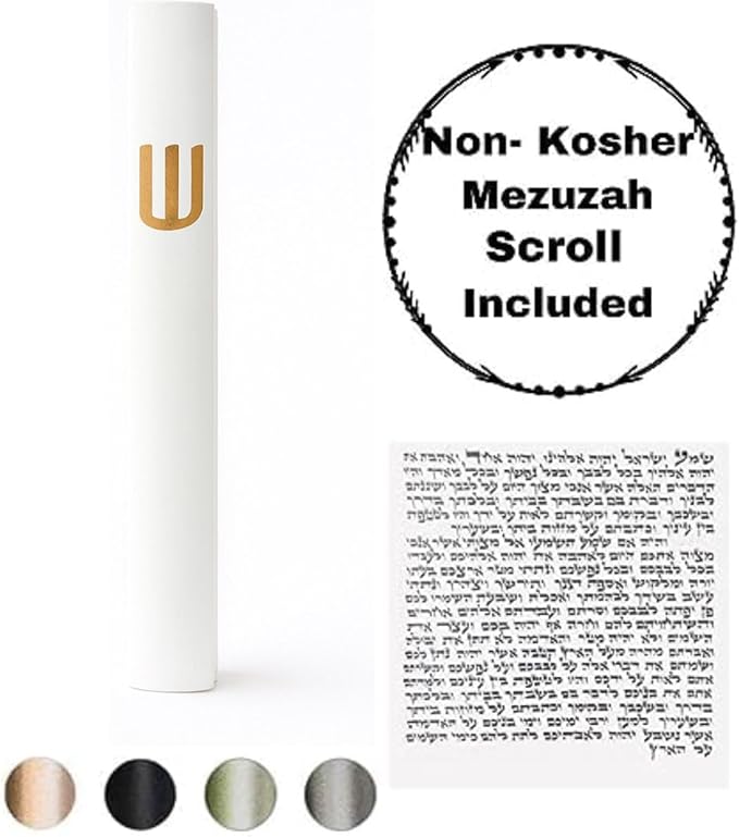 A&S Mezuzot Mezuza Aluminum Waterproof Case Peel & Stick Easy Installation Home Blessing (White+ Gold Shin, 6inch)