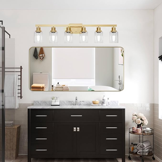 6 Light Gold Bathroom Vanity Light,Bathroom Light Fixtures, 38" Modern Brushed Gold Vanity Lighting Fixtures for Bathroom Over Mirror, Gold Sconces Wall Lighting for Bedroom