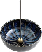 Asayu Japan Low Smoke Incense Gift Set with Incense Holder and Brass Stand, Premium Yoga Set (Lotus & Sandalwood) Incense Sticks with Navy Blue Lotus Holder