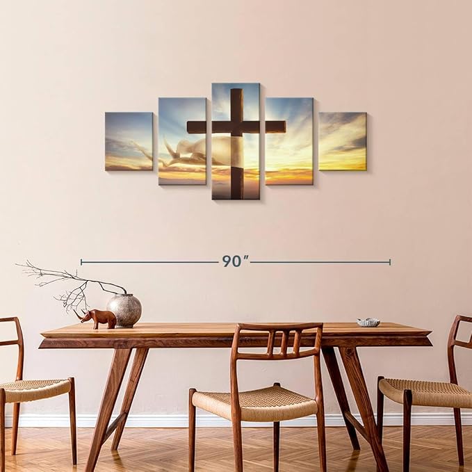 Elephant Stock Holy Cross Wall Art Multi Piece Canvas - 5 Panel Christian Pictures Decor - Digital Design Canvas Print - Christian Wall Decor - 74" X 34"