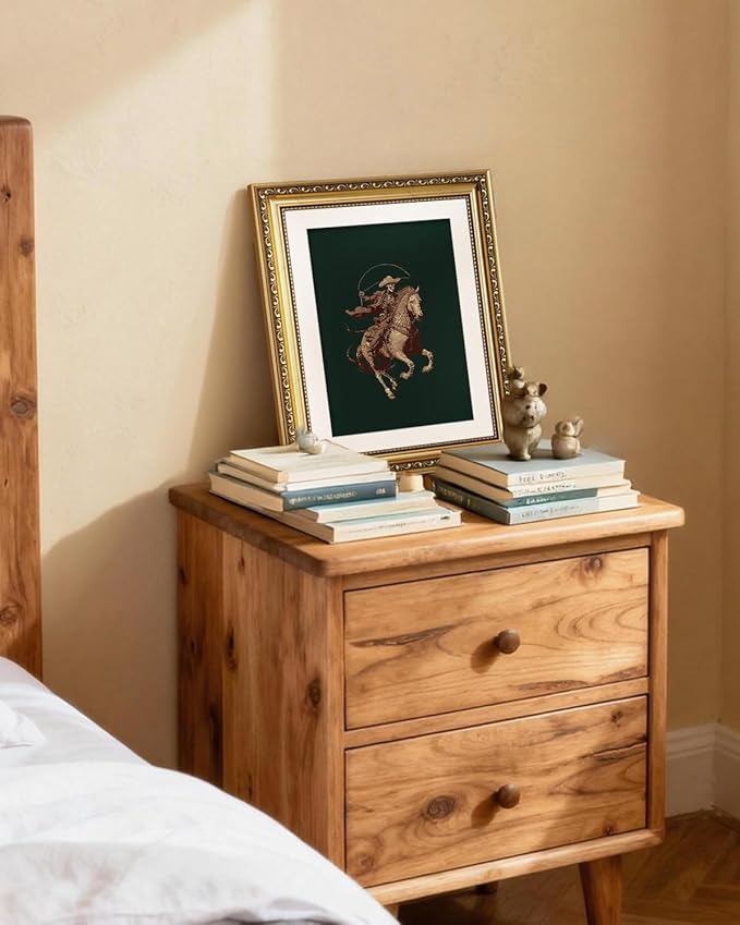 ARPEOTCY Gold Framed Canvas Wall Art, 11x14 Inch Vintage Skeleton Cowboy on Horseback, Rustic Western Cowboy Illustration, Gothic Western Decor for Living Room, Bedroom, or Office