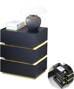 Black Nightstand, LED Bedside Table with 3 Storage Drawers, Modern End Table with Charging Ports & Outlets, Bedside Tables for Living Room/Bedroom