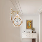 Cream Double Sided Large Wall Clock, Elegant, Traditional, Vintage Style 360° Rotating Metal Wall Clock, Indoor Outdoor Office Living Room Porch Clock Wall Decor (Cream Double Sided Clock)