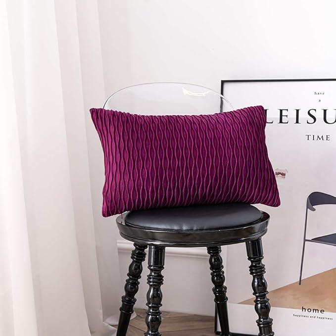 12x20 Purple Throw Pillow Cases: 2 Pack Original Striped Velvet Rectangular Decorative Pillow Covers for Farmhouse Couch