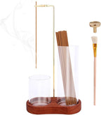 3 in 1 Glass Incense Holder, Upside Down Incense Stick Holder with Enlarged Aroma Storage Cup Ash Tray Brush & Cone Stand for Meditation Yoga Spa & Home Decor