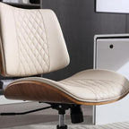 Home Office Chair No Arms with Wheels, Adjustable Height Small Desk Chair, PU Leather Mid Back 360 Swivel Computer Chair, Armless Modern Walnut Chair for Office, Reading Meeting Room(Beige)