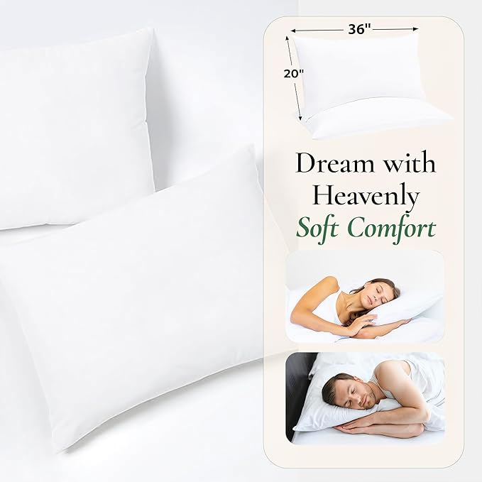 Fern and Willow King Size Bed Pillows - Set of 2, 36"x20" - Luxurious Ultra-Soft Cooling Pillow - Hotel Quality, Down Alternative Fill - Ideal Gift for Side, Back & Stomach Sleepers