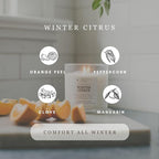 PERIPETI Home Winter Citrus Scented Candle, Wooden Wick – 8.5oz Natural Soy Wax for Energizing Aromatherapy, Long-Lasting Burn