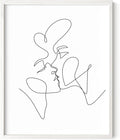 Minimalist Couple Art Wall Art Print Couple Kiss Abstract Line Drawing, Gallery Quality 16"x20" White Framed, Abstract Love Aesthetic Decor Bedroom Living Room
