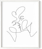 Minimalist Couple Art Wall Art Print Couple Kiss Abstract Line Drawing, Gallery Quality 16"x20" White Framed, Abstract Love Aesthetic Decor Bedroom Living Room