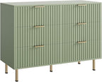 GarveeHome Green 6 Drawer Dresser for Bedroom, Fluted 47.2 in Wide Modern Chest of Drawers with Deep Drawers, Long Large Double Dresser TV Stand for Living Room, Hallway, Kids Room