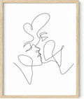 Minimalist Couple Art Wall Art Print Couple Kiss Abstract Line Drawing, Gallery Quality 16"x20" Beige Framed, Abstract Love Aesthetic Decor Bedroom Living Room