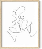 Minimalist Couple Art Wall Art Print Couple Kiss Abstract Line Drawing, Gallery Quality 16"x20" Beige Framed, Abstract Love Aesthetic Decor Bedroom Living Room