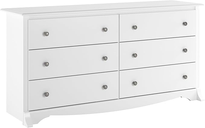 Prepac Sonoma 6-Drawer Double Dresser for Bedroom, Wide Chest of Drawers, Traditional Bedroom Furniture, 59" wide x 17.5" deep x 29" tall, White