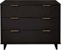 Manhattan Comfort Granville 38-Inch Solid Wood Dresser with 3 Full Extension Soft Close Drawers, Fluted Ribbed Front with Gold Metal Handles for Bedroom, Living Room, Dorm, Nursery in Black