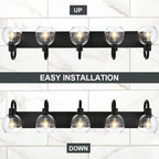 Bathroom Light Fixtures 5-Lights Matte Black Farmhouse Vanity Lighting with Seeded Globe Glass for Over Mirror