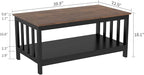 ChooChoo Farmhouse Coffee Table, Black Living Room Table with Shelf, 40 Inch