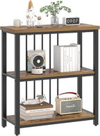 FOLUBAN 3 Tier Bookshelf, Industrial Wood and Metal Bookcase, Small Book Shelf for Home Office Bedroom Living Room, Rustic Brown