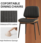 Dining Chairs Set of 2, Mid-Century Modern Upholstered PU Leather Chairs with Walnut Bentwood Back and Metal Legs for Kitchen Dining Living Room, Black Vertical Stripes (Black)