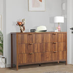 Fluted 6 Drawer TV Stand Dresser for Bedroom, Mid Century Modern Dresser with Drawers, MDF Wooden Chest of Drawers, Fluted Cabinet for Closet Cloth, Living Room, Entryway -Walnut