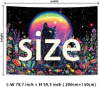 Dermijer Blacklight Black Cat Tapestry UV Reactive Moon Stars Floral Wall Hanging Tapestry Moonlit Garden Home Decor for Bedroom Living Room Dorm 78.7L x 59.1W