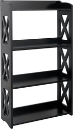 Black Bookcase by Natural Wood, 4 Tier Bookshelf, Small Book Shelves Freestanding Display Storage Shelves. Open Bookshelf for Bedroom, Living Room and Office (Black, 4 Tier)