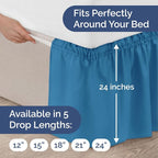 Wrap Around Dust Ruffle Bed Skirt - Denim Blue - for Queen Size Beds with 24 Inch Drop - Elastic Strap - Adjustable Pleated Bedskirt with Brushed Fabric and Wrinkle Free - For Women, Men, Kids & Teens