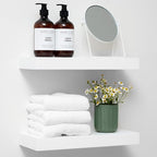 Homeforia White Floating Shelves 16 inch, High End Solid Real Wood 16inch Bathroom Floating Shelf for Wall Mounted, White Wooden 16 Floating Shelves, Heavy Duty Bracket, 16 X 6.5 X 1.75 inch, Set of 2