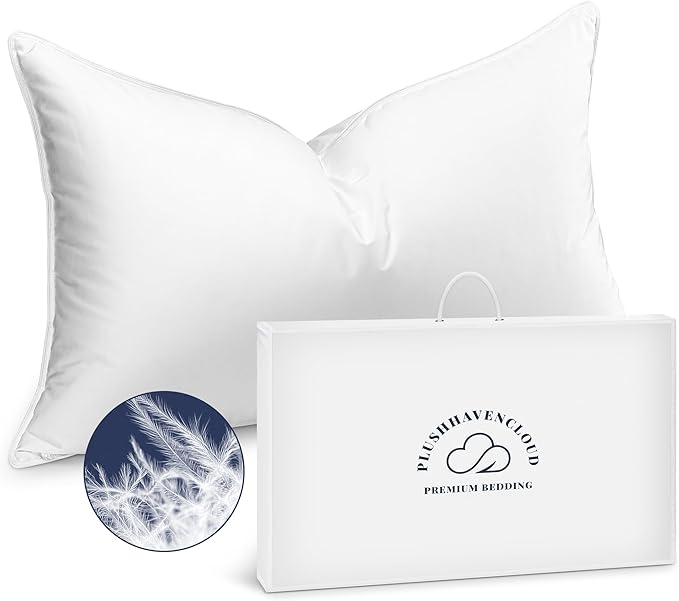 White Goose Down Pillow - Luxury Hotel Bed Pillow with 100% Natural Goose Down Fiber Fill, Feather Pillow for Sleeping, 700TC Cotton Shell, Standard Size - Firm/More Support, 1 Pack