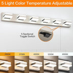 SOLFART Bathroom Vanity Lights, Brushed Nickel Light Fixtures for Bathroom Above Mirror, 6 Light Led Vanity Lighting,5 Color Temperature Adjustable,Bath Lighting Fixture Nickel