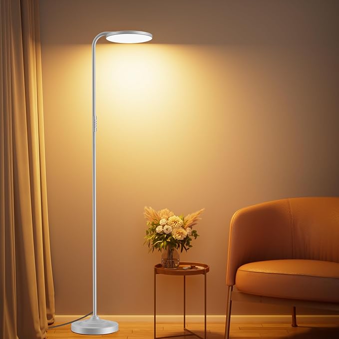 36W LED Floor Lamp, Upgrade Super Bright Standing Lamp, Modern Stepless Dimmable Torchiere Tall Lamp with Remote Control, 350°Rotating Head Reading Floor Lamp for Living Room, Bedroom, Office