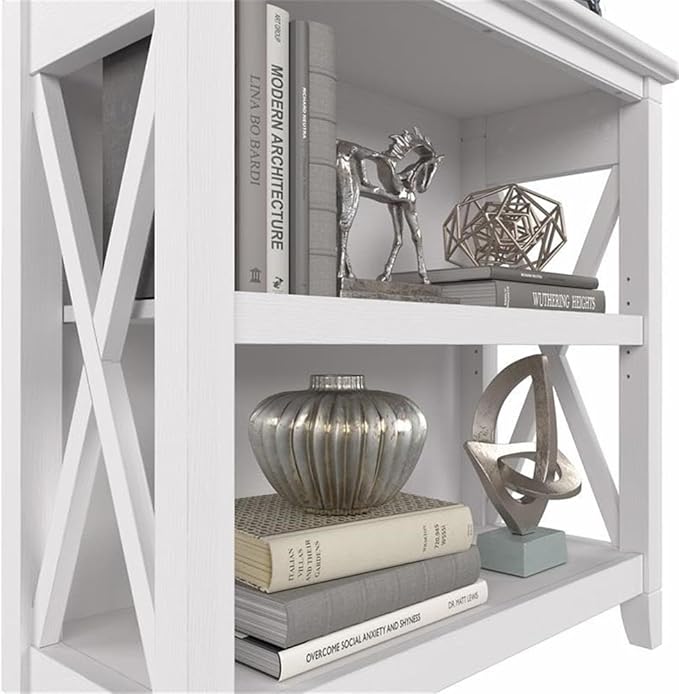 Bush Home Key West Small 2 Shelf Bookcase in Pure White Oak, Compact Home Organizer, Vertical Storage Solution, Bookshelf for Office or Living Room
