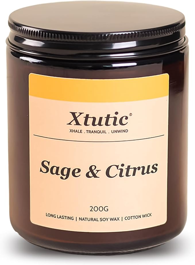 Soy Candle Gifts for Women & Men - 7oz Brown Scented Candle, 50-Hour Burn Time, Aromatherapy Jar for Home Decor, Relaxing Ambiance in Bedroom & Office(Sage Citrus)