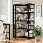 NUMENN 5 Tier Corner Bookshelf, Modern Corner Bookcase, Large Open Shelf Bookcase, Tall Bookshelves Storage Display Rack for Bedroom, Living Room and Home Office, Black